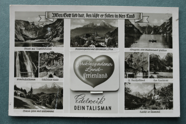 AK Berchtesgaden / 1950-1969 / Mehrbildkarte / echtes Edelweiss / Kehlstein Haus / Obersee mit Teufelshörnern / Wimbachklamm